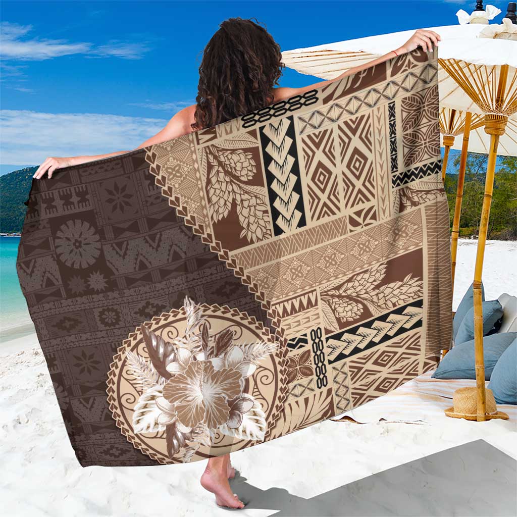 Samoa Siapo Elegant Sarong Hibiscus Chocolate Brown Motifs LT05 One Size 44 x 66 inches Brown - Polynesian Pride