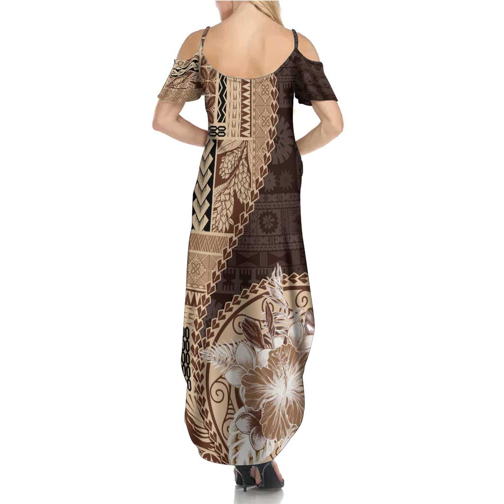 Samoa Siapo Elegant Summer Maxi Dress Hibiscus Chocolate Brown Motifs LT05 - Polynesian Pride