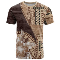 Samoa Siapo Elegant T Shirt Hibiscus Chocolate Brown Motifs LT05 Brown - Polynesian Pride