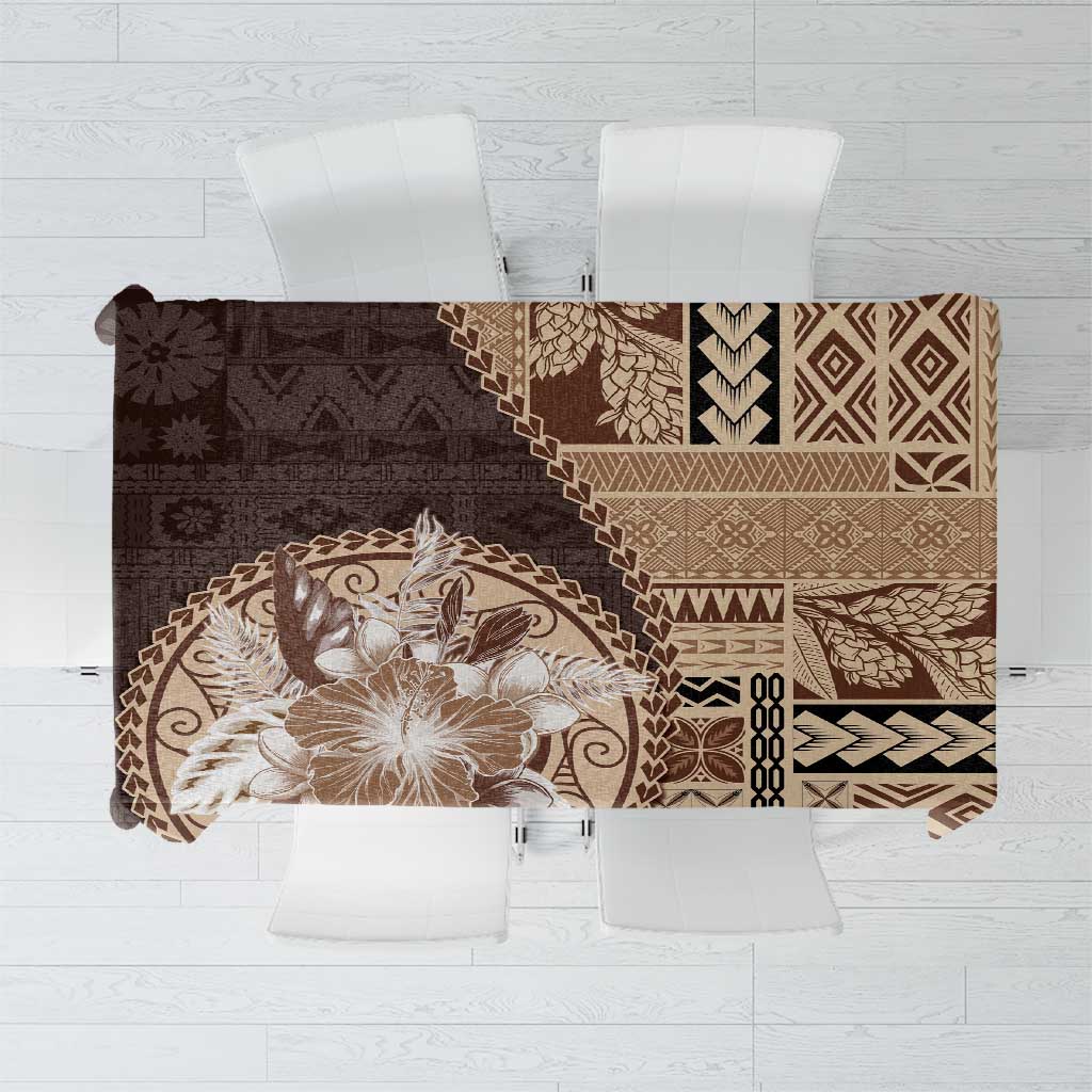 Samoa Siapo Elegant Tablecloth Hibiscus Chocolate Brown Motifs LT05 Brown - Polynesian Pride
