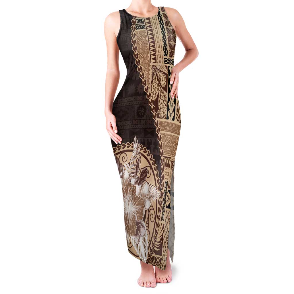 Samoa Siapo Elegant Tank Maxi Dress Hibiscus Chocolate Brown Motifs LT05 Women Brown - Polynesian Pride