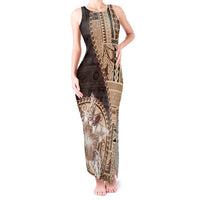 Samoa Siapo Elegant Tank Maxi Dress Hibiscus Chocolate Brown Motifs LT05 Women Brown - Polynesian Pride