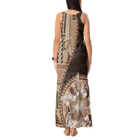 Samoa Siapo Elegant Tank Maxi Dress Hibiscus Chocolate Brown Motifs LT05 - Polynesian Pride