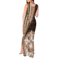 Samoa Siapo Elegant Tank Maxi Dress Hibiscus Chocolate Brown Motifs LT05 - Polynesian Pride