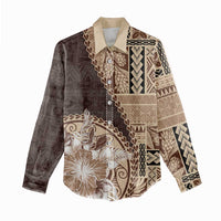Samoa Siapo Elegant Women Casual Shirt Hibiscus Chocolate Brown Motifs LT05 - Polynesian Pride