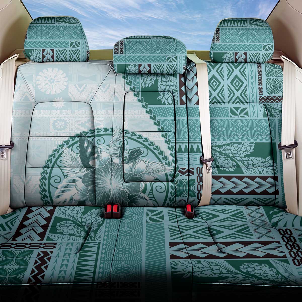 Samoa Siapo Elegant Back Car Seat Cover Hibiscus Teal Motifs LT05 One Size Teal - Polynesian Pride