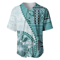 Samoa Siapo Elegant Baseball Jersey Hibiscus Teal Motifs LT05 Teal - Polynesian Pride