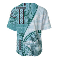 Samoa Siapo Elegant Baseball Jersey Hibiscus Teal Motifs LT05 - Polynesian Pride