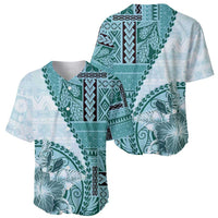 Samoa Siapo Elegant Baseball Jersey Hibiscus Teal Motifs LT05 - Polynesian Pride
