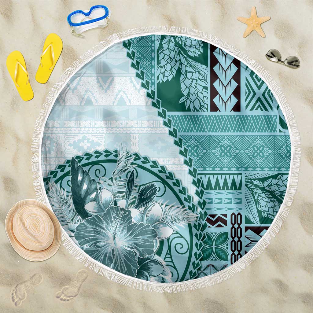 Samoa Siapo Elegant Beach Blanket Hibiscus Teal Motifs LT05 One Size 150cm Teal - Polynesian Pride