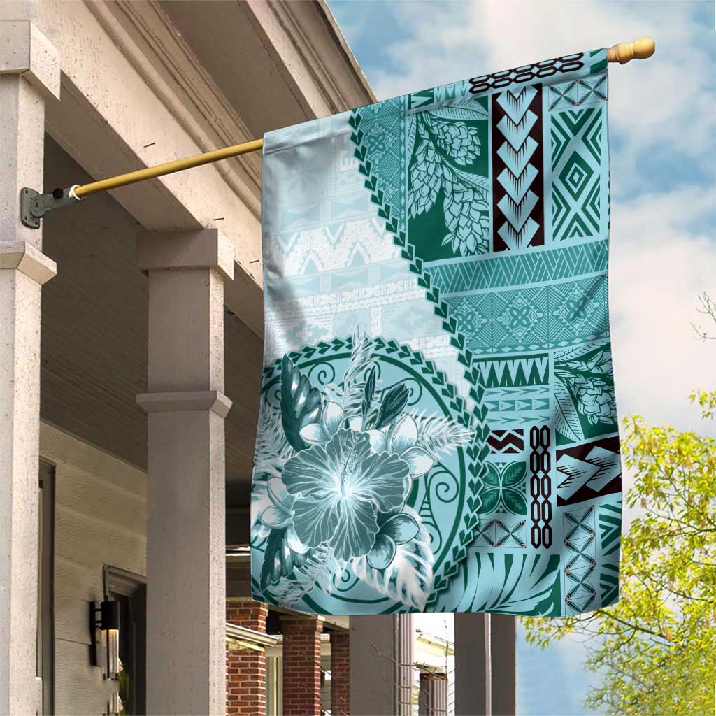 Samoa Siapo Elegant Garden Flag Hibiscus Teal Motifs LT05 House Flag Teal - Polynesian Pride