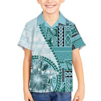 Samoa Siapo Elegant Kid Hawaiian Shirt Hibiscus Teal Motifs LT05 Kid Teal - Polynesian Pride