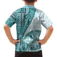 Samoa Siapo Elegant Kid Hawaiian Shirt Hibiscus Teal Motifs LT05 - Polynesian Pride