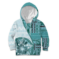 Samoa Siapo Elegant Kid Hoodie Hibiscus Teal Motifs LT05 Hoodie Teal - Polynesian Pride