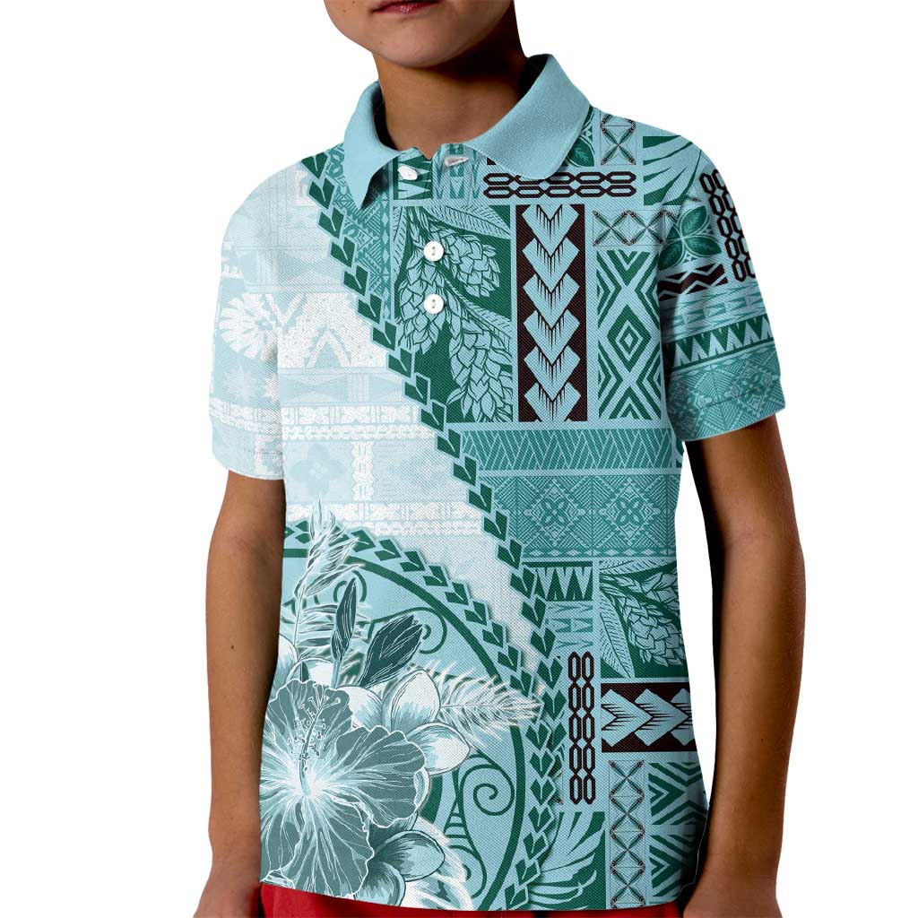 Samoa Siapo Elegant Kid Polo Shirt Hibiscus Teal Motifs LT05 Kid Teal - Polynesian Pride
