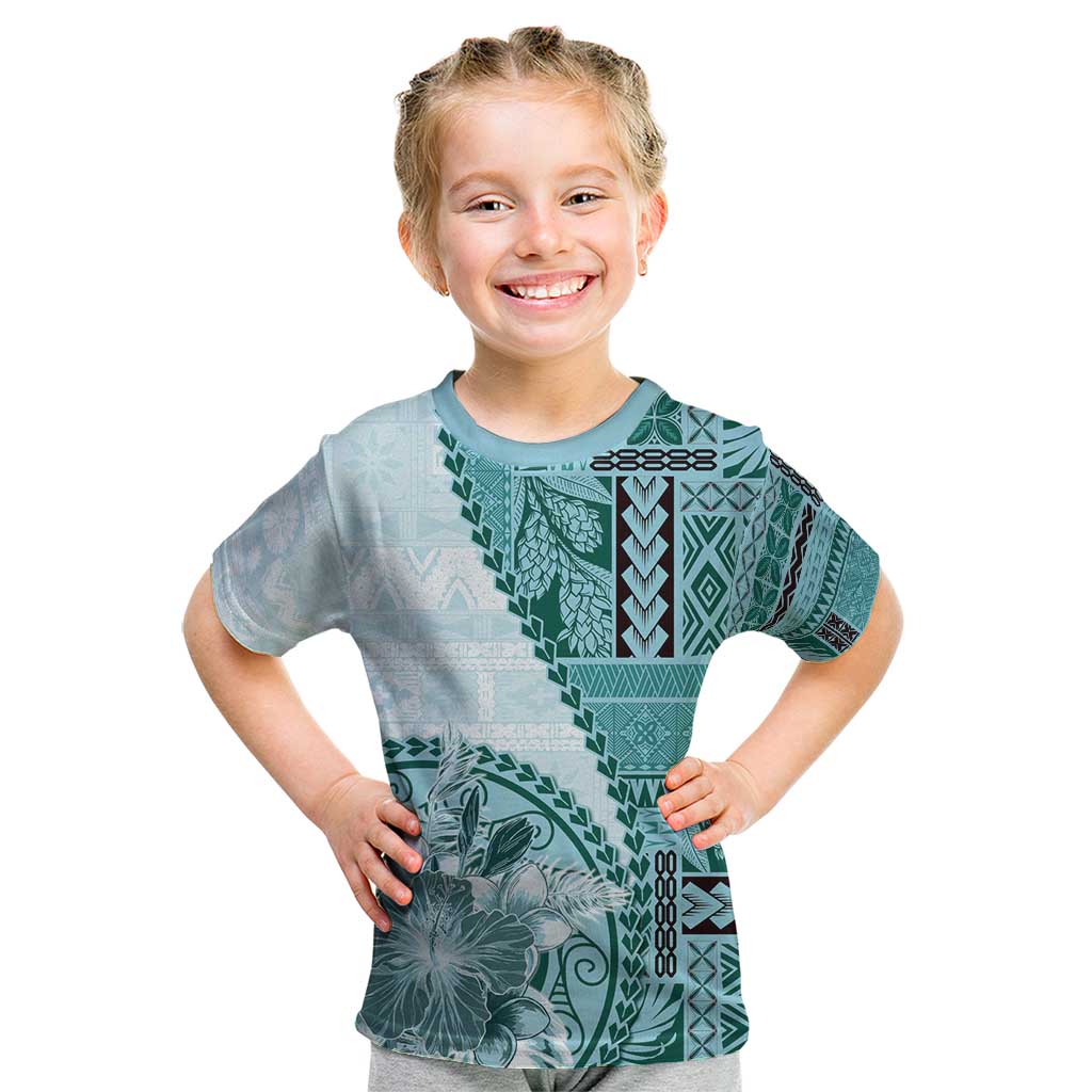 Samoa Siapo Elegant Kid T Shirt Hibiscus Teal Motifs LT05 Teal - Polynesian Pride