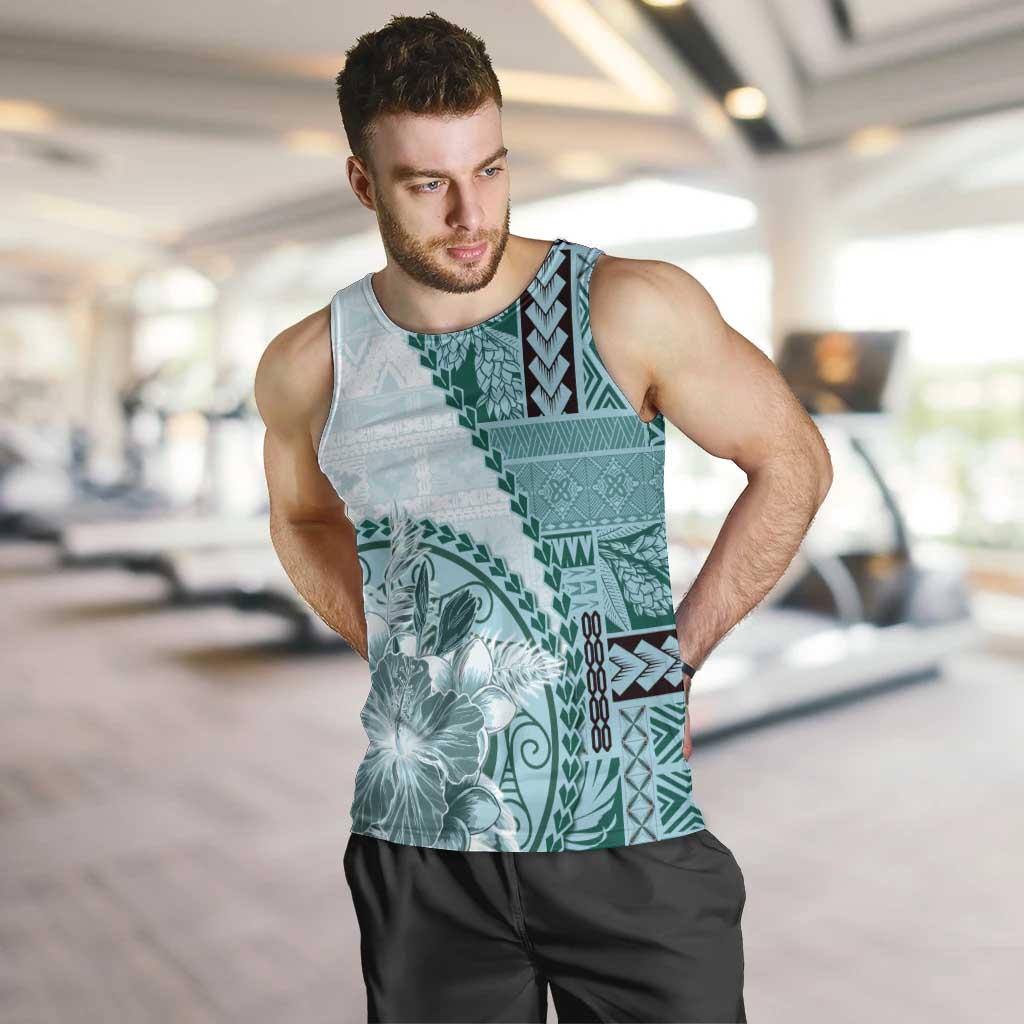 Samoa Siapo Elegant Men Tank Top Hibiscus Teal Motifs LT05 Teal - Polynesian Pride