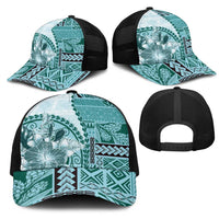 Samoa Siapo Elegant Mesh Trucker Cap Hibiscus Teal Motifs LT05 - Polynesian Pride