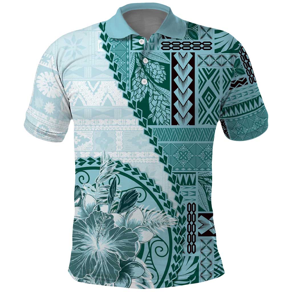 Samoa Siapo Elegant Polo Shirt Hibiscus Teal Motifs LT05 Teal - Polynesian Pride