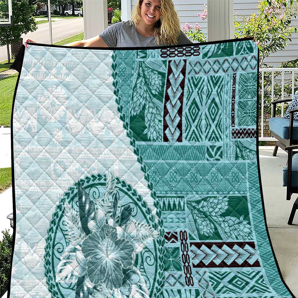 Samoa Siapo Elegant Quilt Hibiscus Teal Motifs LT05 Teal - Polynesian Pride