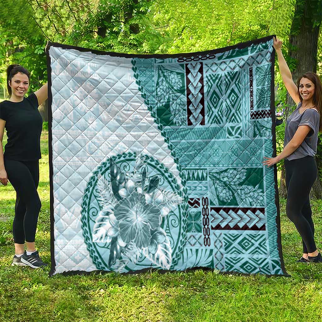 Samoa Siapo Elegant Quilt Hibiscus Teal Motifs LT05 - Polynesian Pride