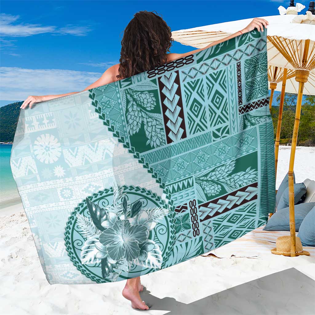 Samoa Siapo Elegant Sarong Hibiscus Teal Motifs LT05 One Size 44 x 66 inches Teal - Polynesian Pride