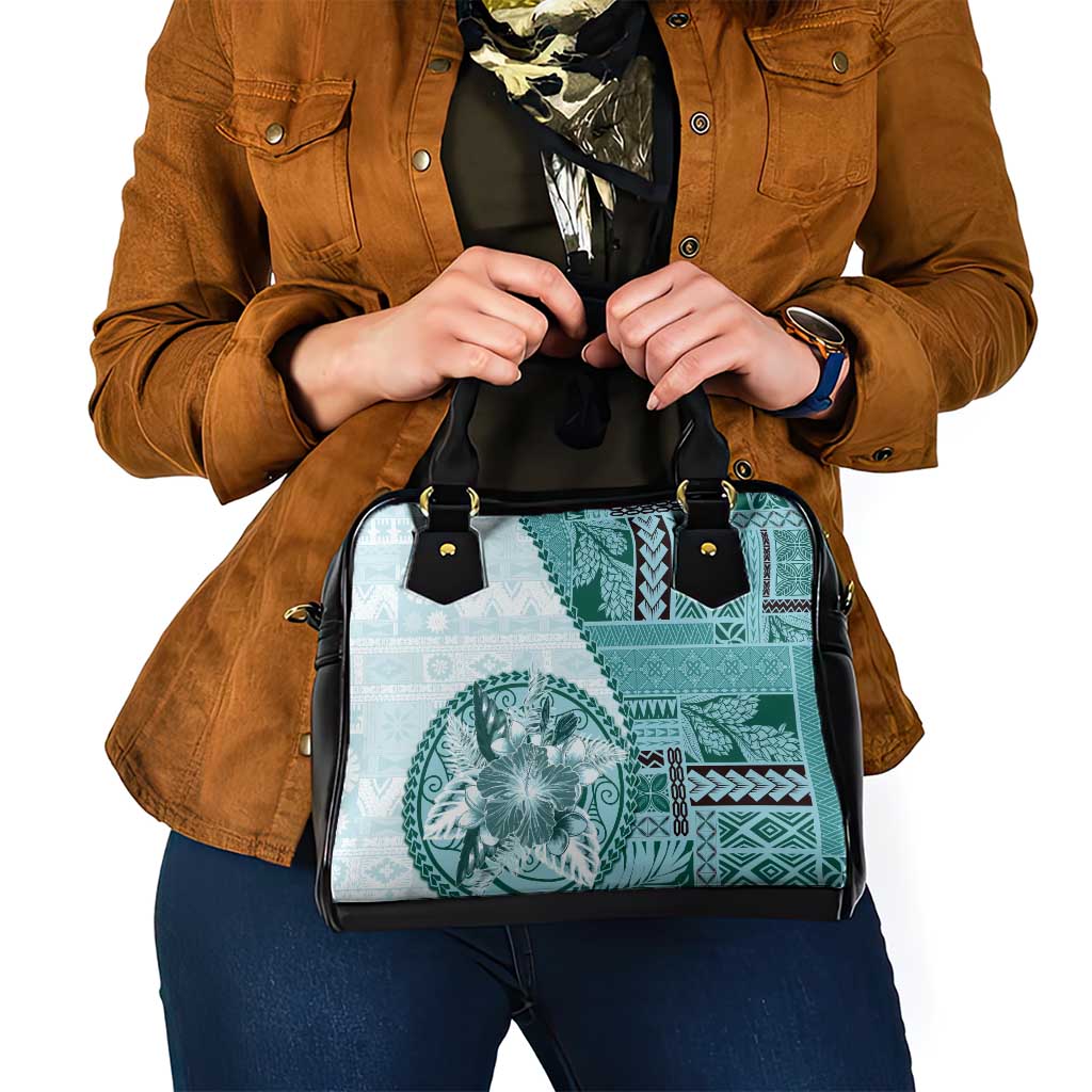 Samoa Siapo Elegant Shoulder Handbag Hibiscus Teal Motifs LT05 - Polynesian Pride