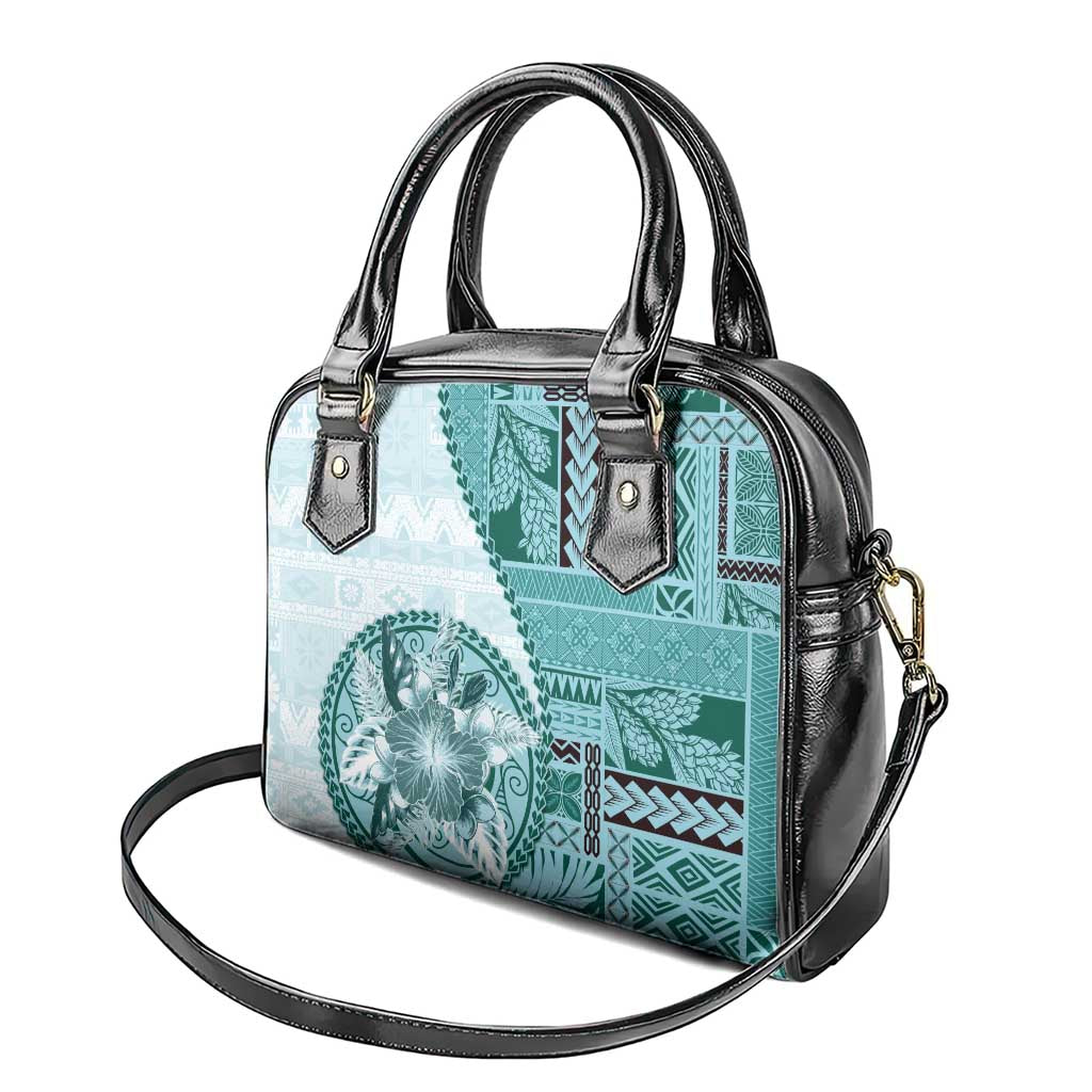 Samoa Siapo Elegant Shoulder Handbag Hibiscus Teal Motifs LT05 - Polynesian Pride