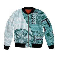 Samoa Siapo Elegant Sleeve Zip Bomber Jacket Hibiscus Teal Motifs LT05 Unisex Teal - Polynesian Pride