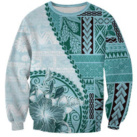 Samoa Siapo Elegant Sweatshirt Hibiscus Teal Motifs LT05 Unisex Teal - Polynesian Pride