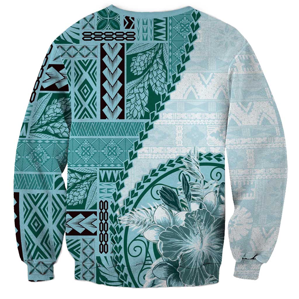 Samoa Siapo Elegant Sweatshirt Hibiscus Teal Motifs LT05 - Polynesian Pride