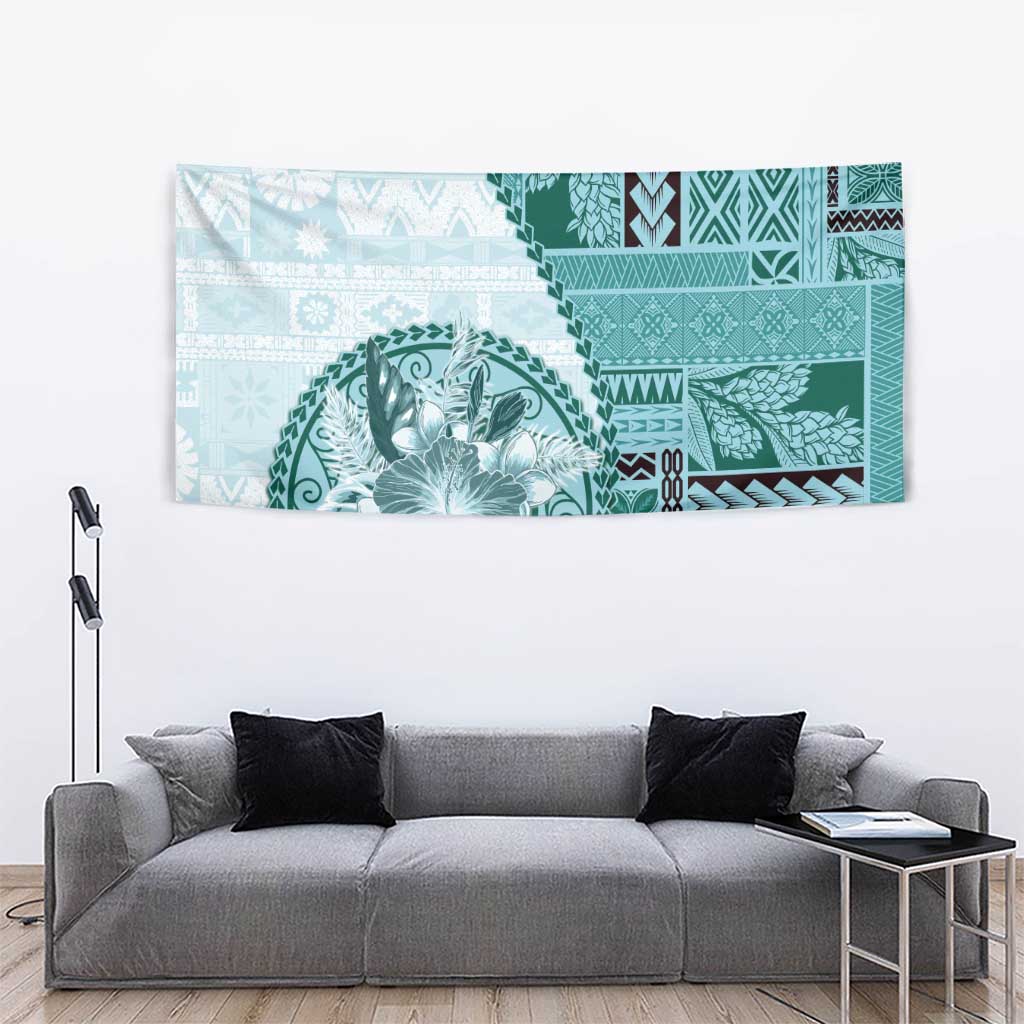 Samoa Siapo Elegant Tapestry Hibiscus Teal Motifs LT05 - Polynesian Pride