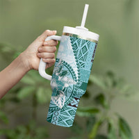 Samoa Siapo Elegant Tumbler With Handle Hibiscus Teal Motifs LT05 - Polynesian Pride