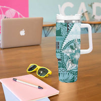 Samoa Siapo Elegant Tumbler With Handle Hibiscus Teal Motifs LT05 - Polynesian Pride