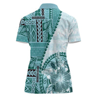 Samoa Siapo Elegant Women Polo Shirt Hibiscus Teal Motifs LT05 - Polynesian Pride