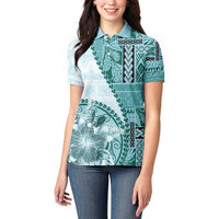 Samoa Siapo Elegant Women Polo Shirt Hibiscus Teal Motifs LT05 - Polynesian Pride