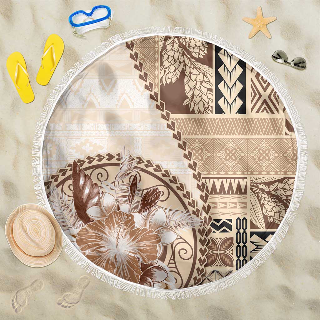 Samoa Siapo Elegant Beach Blanket Hibiscus Beige Motifs LT05 One Size 150cm Beige - Polynesian Pride