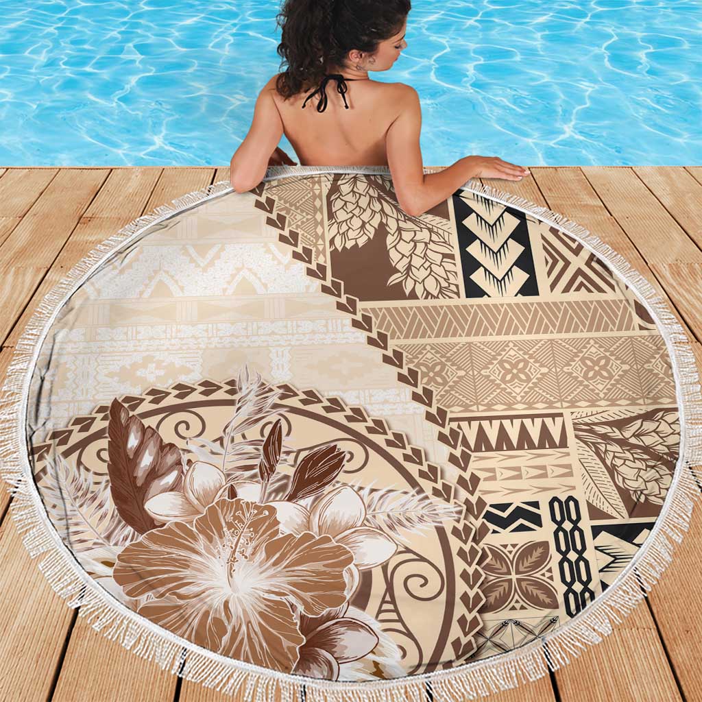 Samoa Siapo Elegant Beach Blanket Hibiscus Beige Motifs LT05 - Polynesian Pride