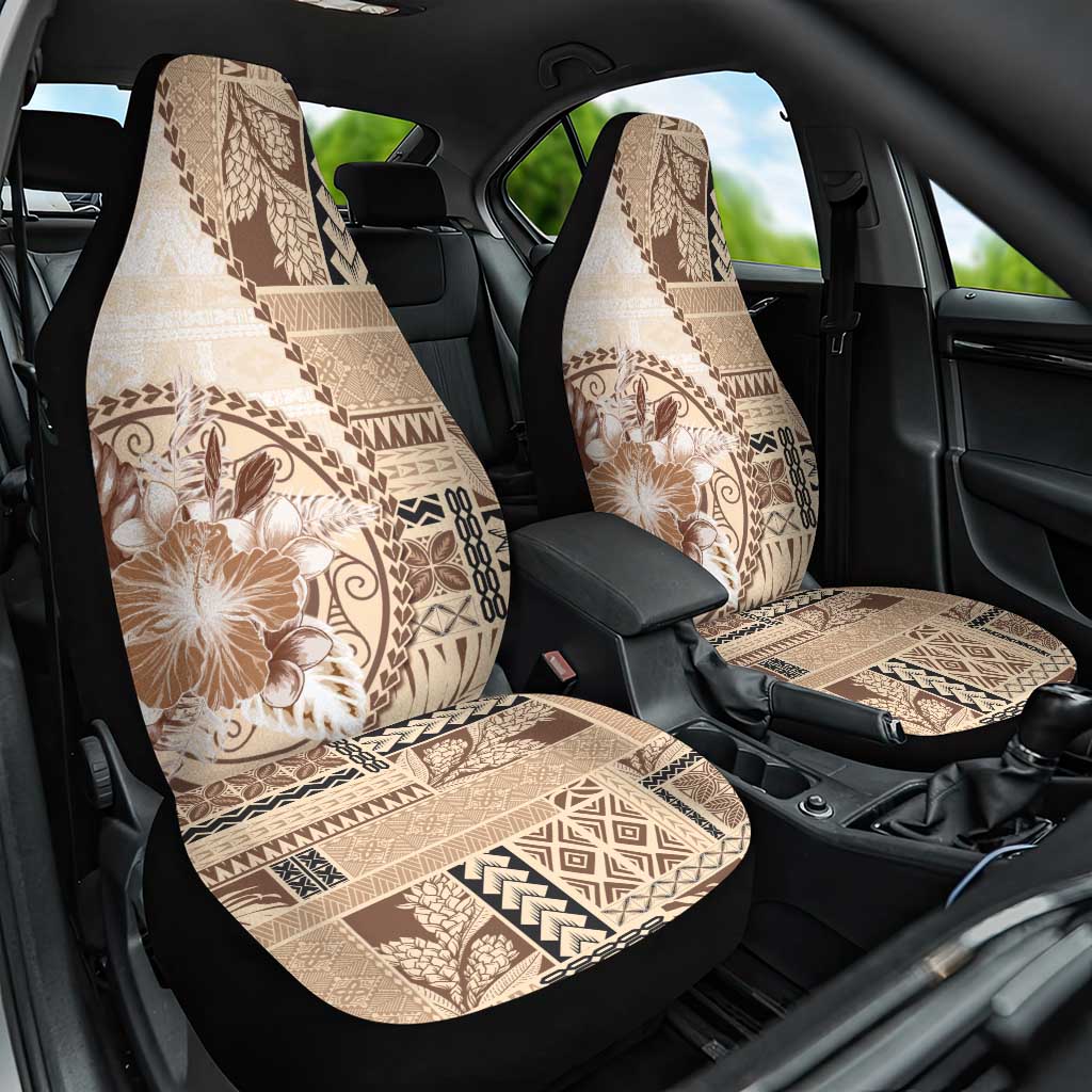 Samoa Siapo Elegant Car Seat Cover Hibiscus Beige Motifs LT05 One Size Beige - Polynesian Pride