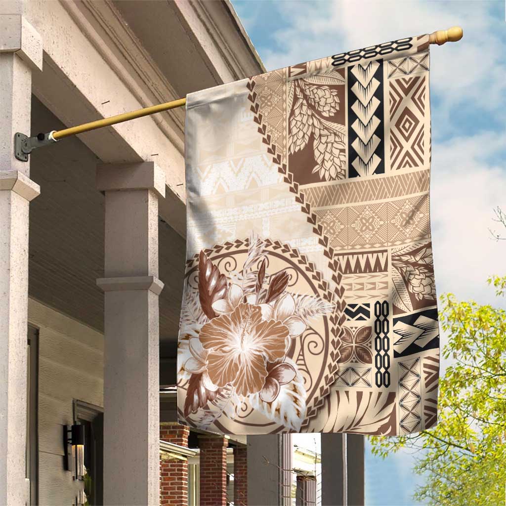 Samoa Siapo Elegant Garden Flag Hibiscus Beige Motifs LT05 House Flag Beige - Polynesian Pride