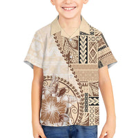 Samoa Siapo Elegant Kid Hawaiian Shirt Hibiscus Beige Motifs LT05 Kid Beige - Polynesian Pride