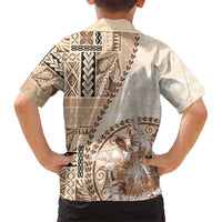 Samoa Siapo Elegant Kid Hawaiian Shirt Hibiscus Beige Motifs LT05 - Polynesian Pride
