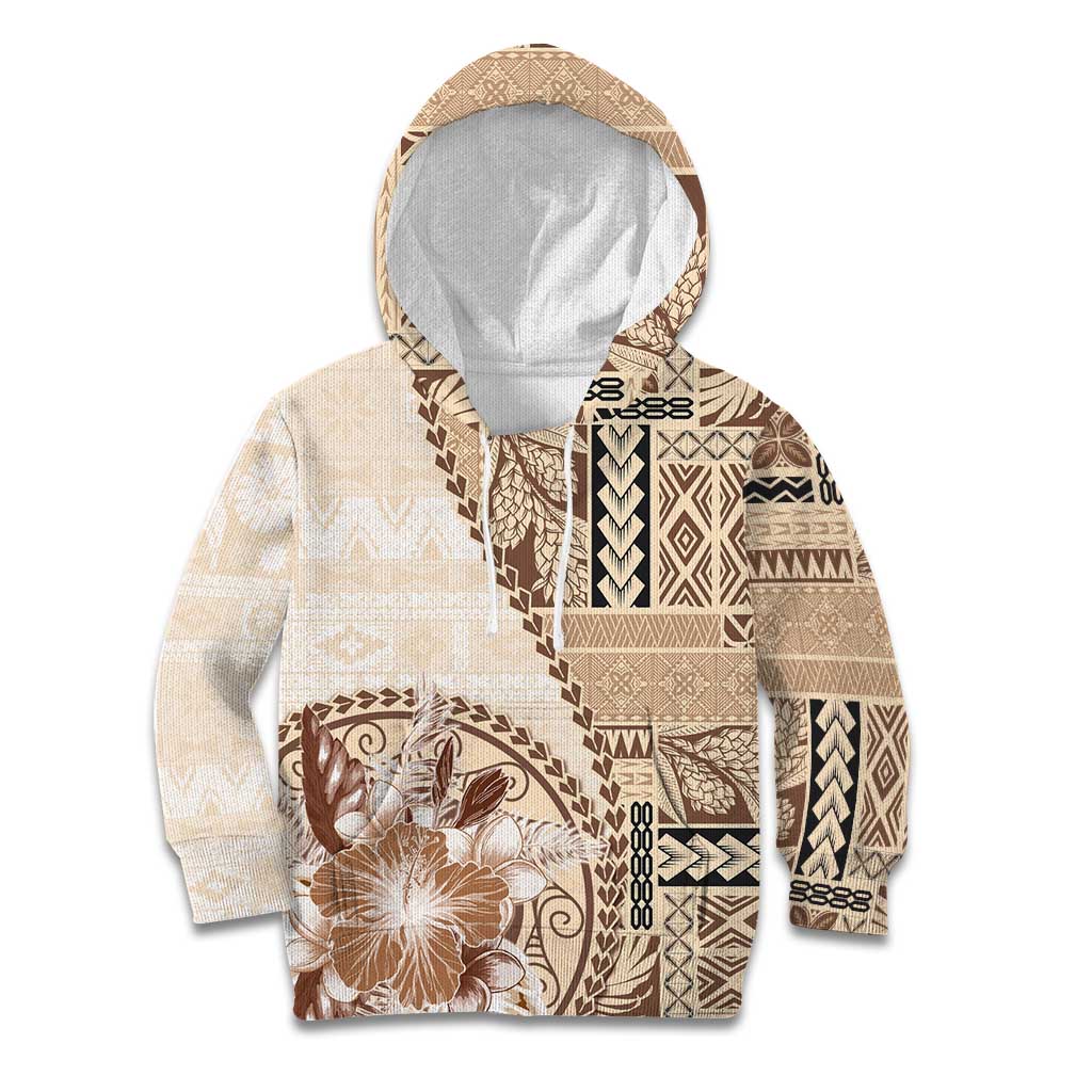 Samoa Siapo Elegant Kid Hoodie Hibiscus Beige Motifs LT05 Hoodie Beige - Polynesian Pride