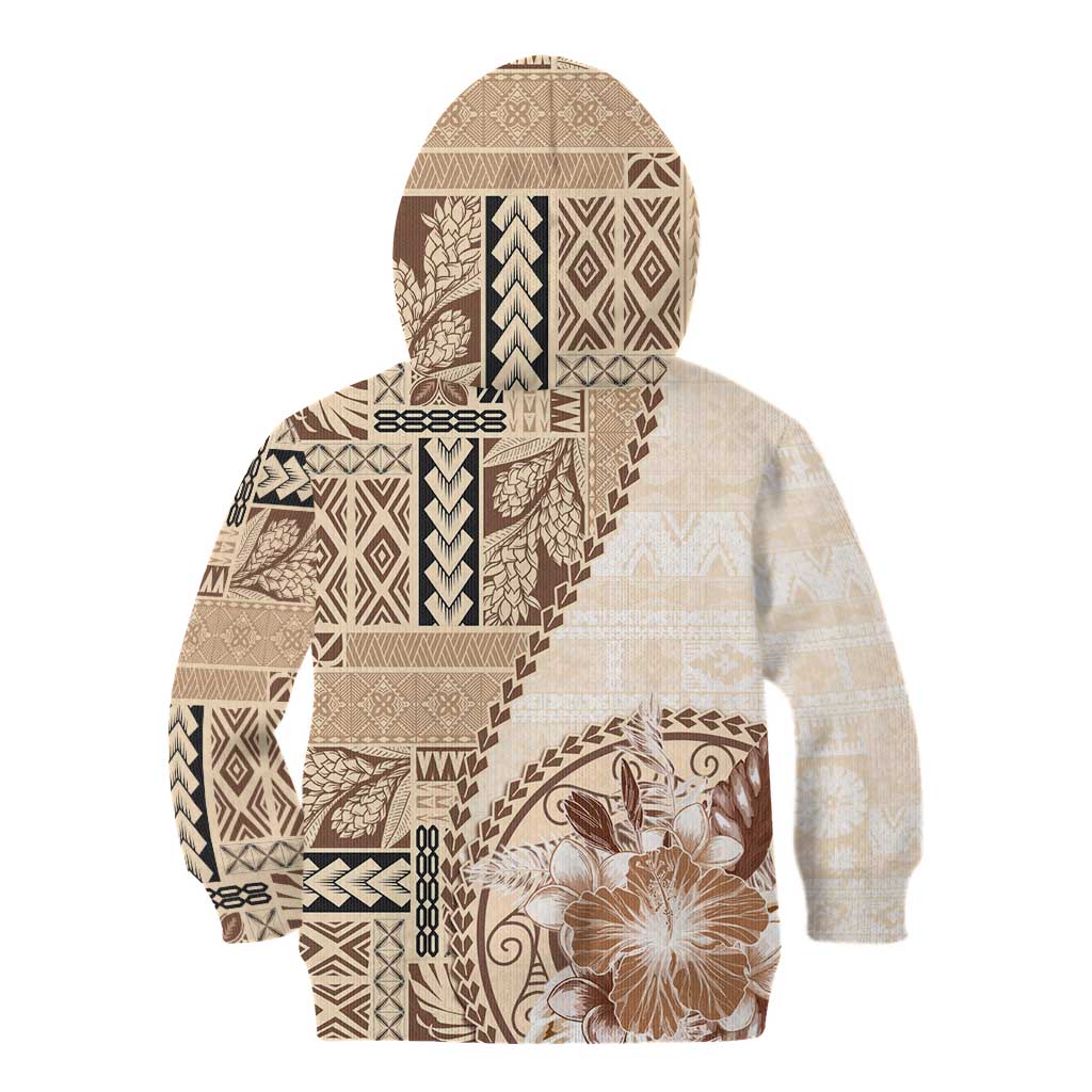 Samoa Siapo Elegant Kid Hoodie Hibiscus Beige Motifs LT05 - Polynesian Pride