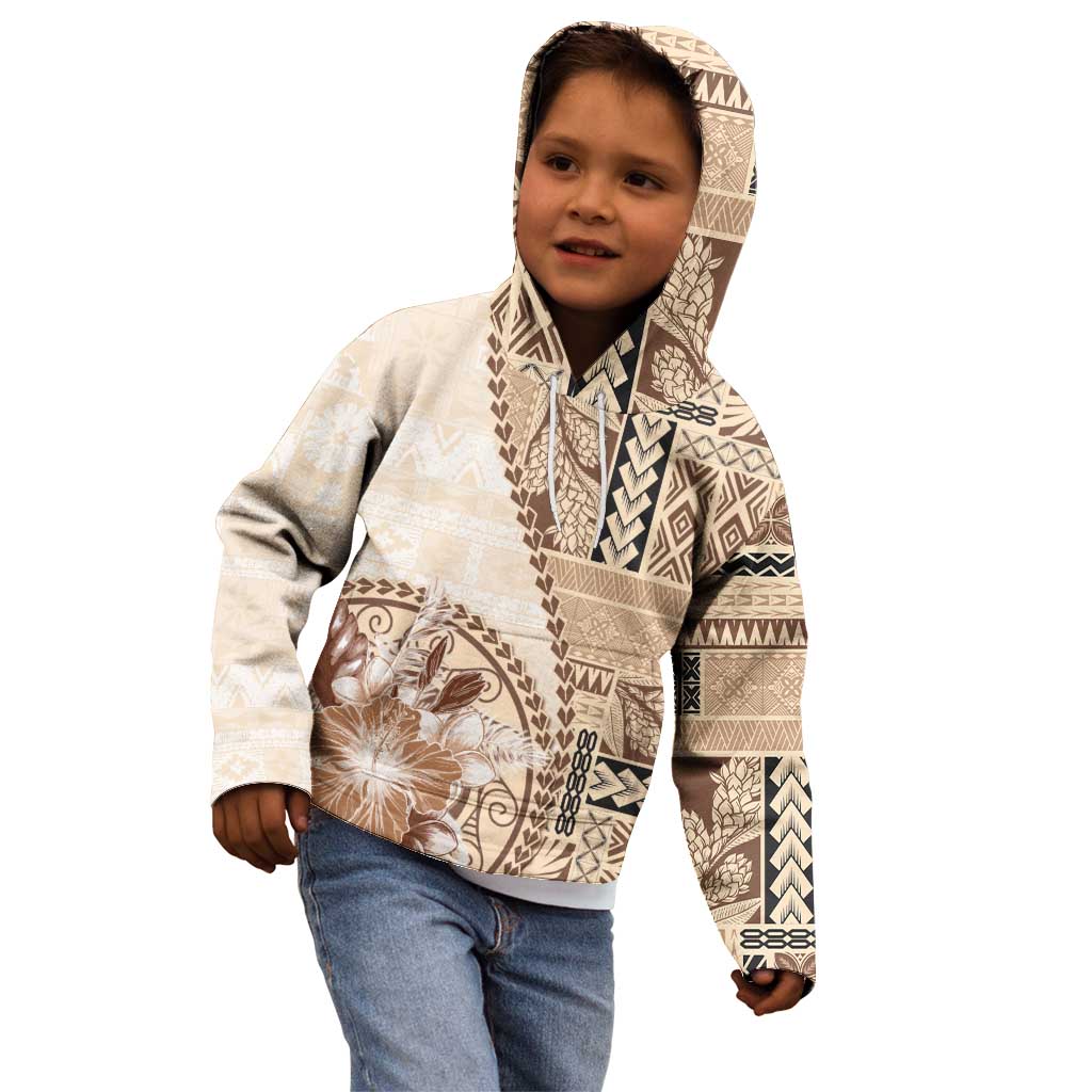 Samoa Siapo Elegant Kid Hoodie Hibiscus Beige Motifs LT05 - Polynesian Pride