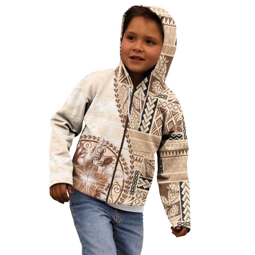 Samoa Siapo Elegant Kid Hoodie Hibiscus Beige Motifs LT05 - Polynesian Pride
