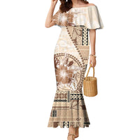 Samoa Siapo Elegant Mermaid Dress Hibiscus Beige Motifs LT05 Women Beige - Polynesian Pride
