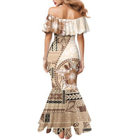 Samoa Siapo Elegant Mermaid Dress Hibiscus Beige Motifs LT05 - Polynesian Pride