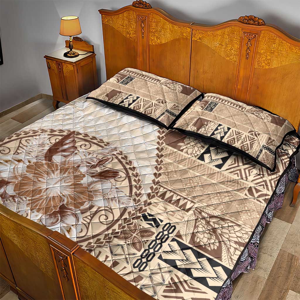 Samoa Siapo Elegant Quilt Bed Set Hibiscus Beige Motifs LT05 - Polynesian Pride