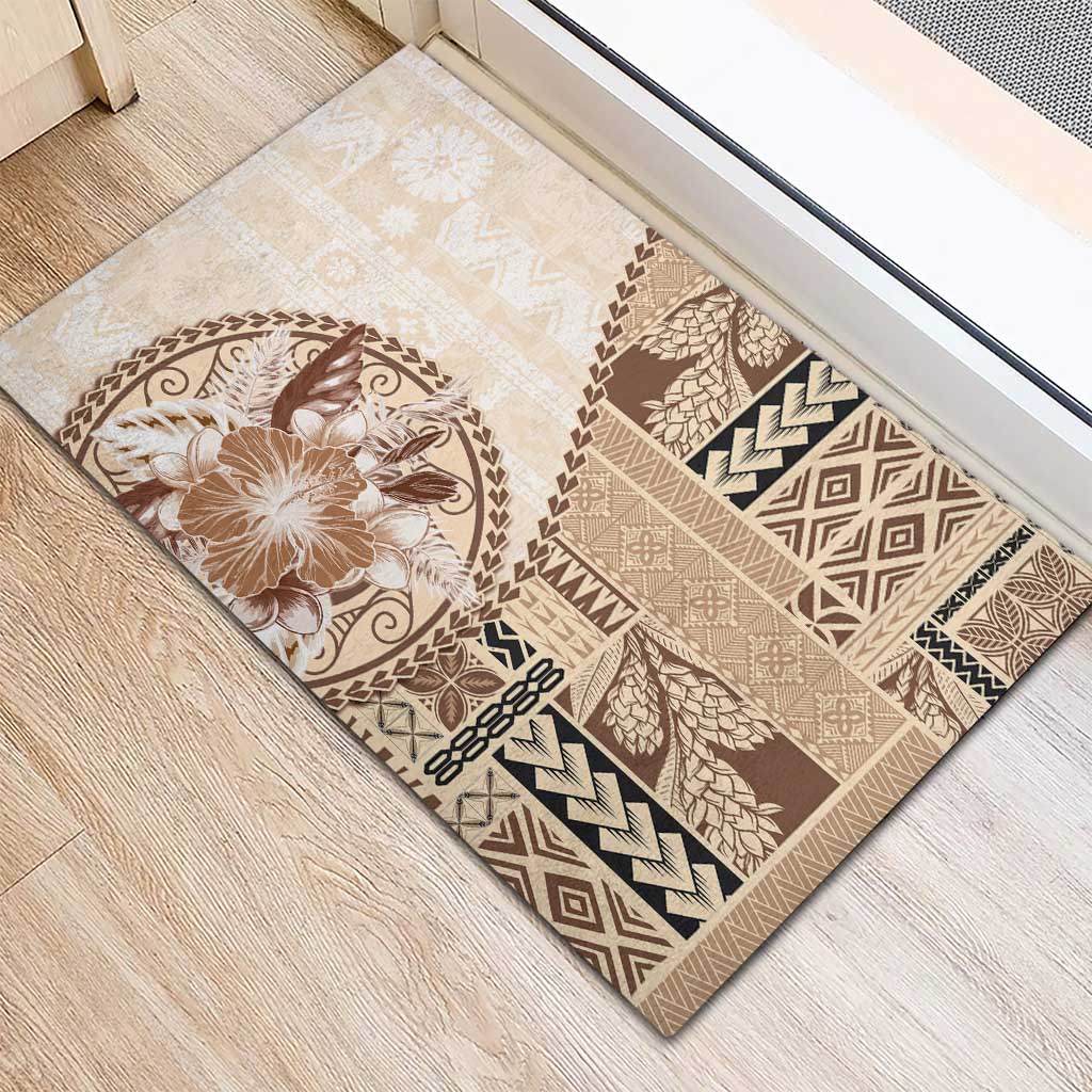 Samoa Siapo Elegant Rubber Doormat Hibiscus Beige Motifs LT05 - Polynesian Pride